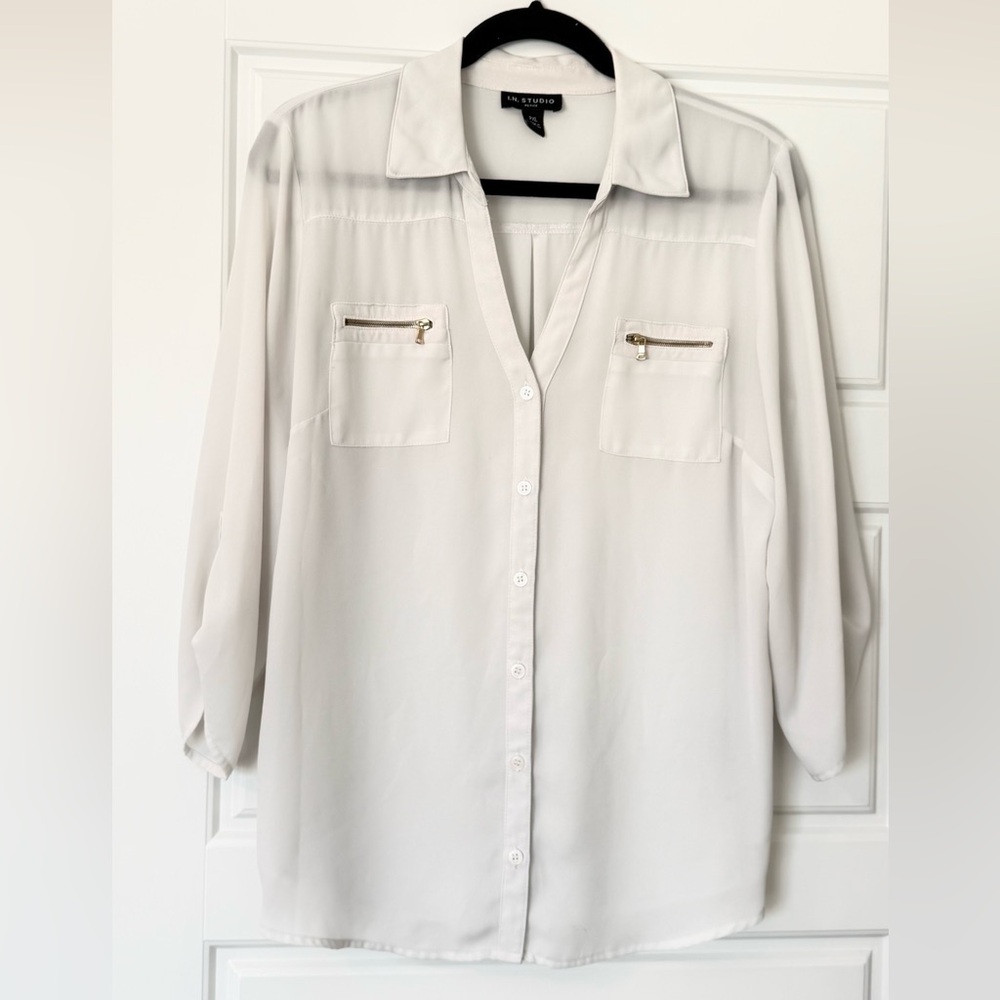Elle Classic White Button-Down Shirt Blouse PXL